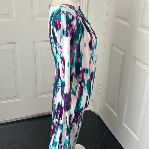 Classy Calvin Klein Women's 3/4 Sleeve Ruched Abstract Print Dress Sz M - Picture 8 of 12